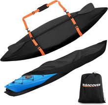 Load image into Gallery viewer, 13ft Kayak Cover 600D Waterproof UV Protection Heavy Duty Full Canoe Cover with Zipper & 2 Adjustable Straps & 1 Shoulder Strap for Indoor/Outdoor Kayak/Canoe/Paddle Board(NOT for BKC Kayak)