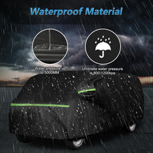 Load image into Gallery viewer, Car cover with waterproof material features, showing water pressure resistance and umbrella water pressure comparison.