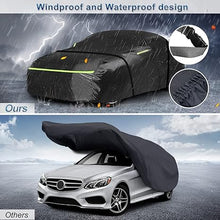 Load image into Gallery viewer, Car cover with windproof and waterproof design on a rainy day, comparing our product to others.