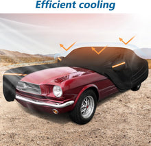 Load image into Gallery viewer, Car covered with a black cover in a desert setting with 'Efficient cooling' text.