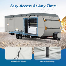 Load image into Gallery viewer, Heavy-duty RV cover with roll-up panels and velcro fastening for easy door access.