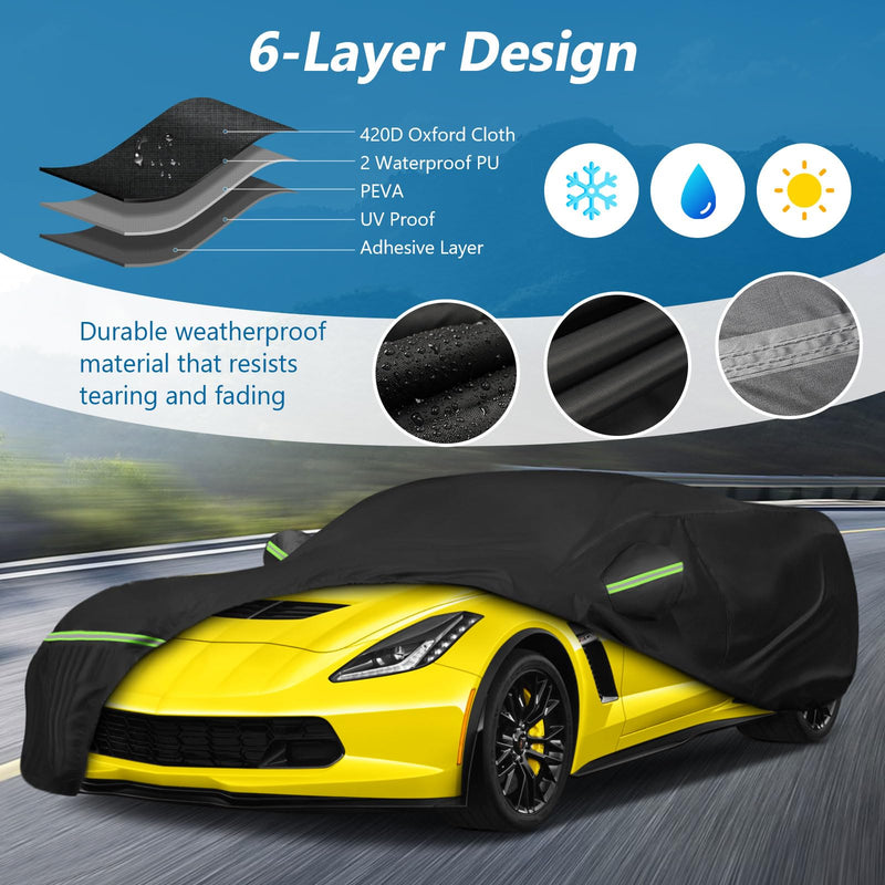 Load image into Gallery viewer, for C6 Corvette Full Car Cover Waterproof, Outdoor Car Covers Windproof Heavy Duty All Weather Waterproof Protection Universal Custom Compatible with C6 2005-2013 Chevy Corvette(Black)
