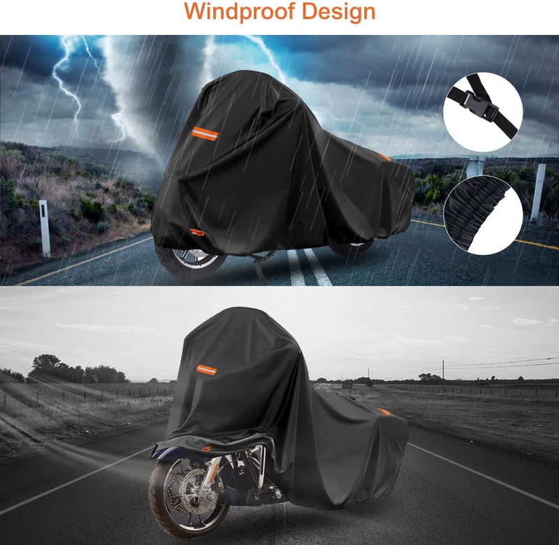 Load image into Gallery viewer, 300D Motorcycle Cover for Touring Models Road King Street Glide Road Glide Outdoor Bike Cover Windproof Heavy Duty Waterproof Protection Fits up to 118” Motorcycles
