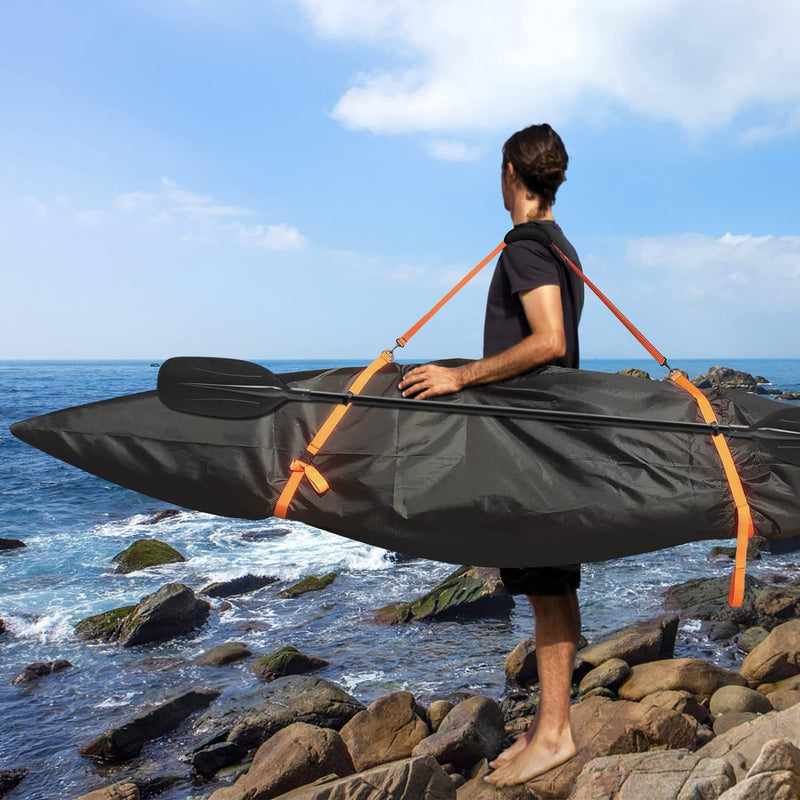 Load image into Gallery viewer, 16ft Kayak Cover 600D Waterproof UV Protection Heavy Duty Full Canoe Cover with Zipper &amp; 2 Adjustable Straps &amp; 1 Shoulder Strap for Indoor/Outdoor Kayak/Canoe/Paddle Board(NOT for BKC Kayak)
