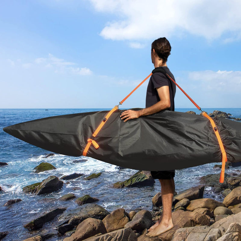 Load image into Gallery viewer, 13ft Kayak Cover 600D Waterproof UV Protection Heavy Duty Full Canoe Cover with Zipper &amp; 2 Adjustable Straps &amp; 1 Shoulder Strap for Indoor/Outdoor Kayak/Canoe/Paddle Board(NOT for BKC Kayak)
