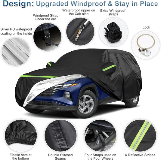 for Hyundai Tucson Car Cover Waterproof All Weather,Sun Heat Protection Outdoor Full Car Covers with Driver Side Zipper Windproof Heavy Duty Protection Fit for 2020-2023 Hyundai Tucson