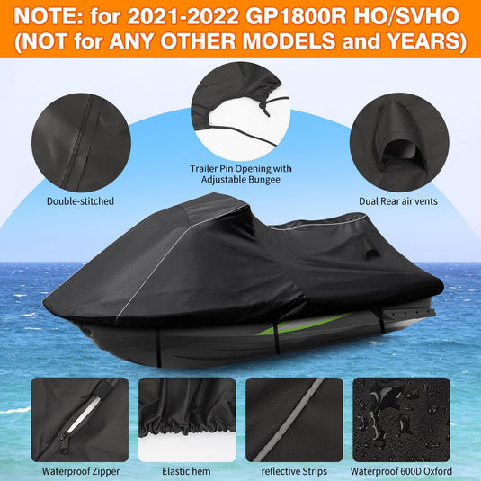 BIGACOVER Jet Ski Cover Compatible for Yamaha Wave Runner GP1800R Models 2021-2023 Watercraft UV Protection 600D Oxford Waverunner Cover with Waterproof Zipper