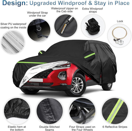 for Hyundai Santa Fe Car Cover Waterproof All Weather,Sun Heat Protection Outdoor Full Car Covers with Driver Side Zipper Windproof Heavy Duty Protection Fit for 2006-2023 Hyundai Santa Fe