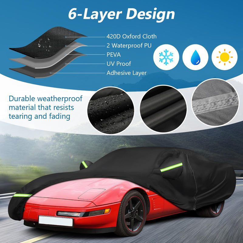 Load image into Gallery viewer, for C6 Corvette Full Car Cover Waterproof, Outdoor Car Covers Windproof Heavy Duty All Weather Waterproof Protection Universal Custom Compatible with C6 2005-2013 Chevy Corvette(Black)
