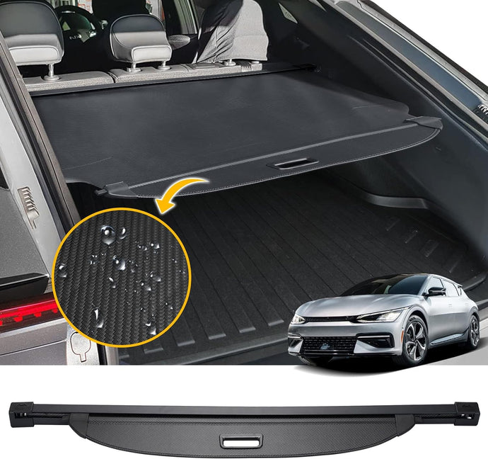 BIGACOVER For EV6 Cargo Cover Retractable Rear Trunk Security Cover Shielding Shade Compatible with 2022 2023 Kia EV6 (Black Carbon Fiber Texture)