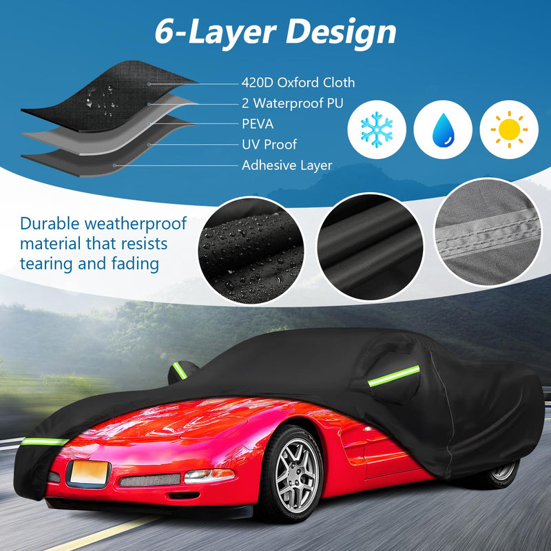 Load image into Gallery viewer, for C6 Corvette Full Car Cover Waterproof, Outdoor Car Covers Windproof Heavy Duty All Weather Waterproof Protection Universal Custom Compatible with C6 2005-2013 Chevy Corvette(Black)
