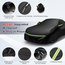 Load image into Gallery viewer, Black car cover with features highlighted on a white background
