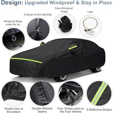 Load image into Gallery viewer, Black car cover with features highlighted on a white background
