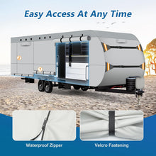 Load image into Gallery viewer, Camper trailer with a cover on a beach, emphasizing easy access and waterproof features.

