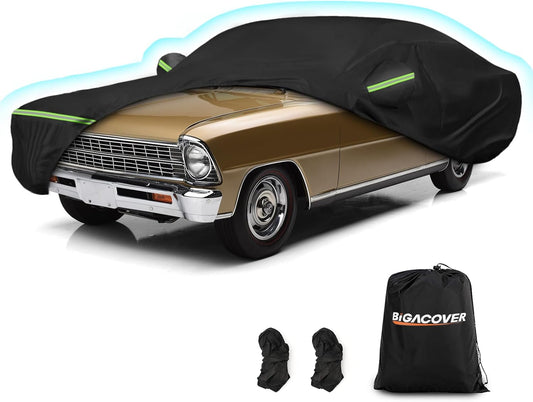 Car cover for a classic car with Bigacover branding on a white background