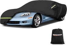 Load image into Gallery viewer, Car cover over a blue sports car with a Bigacover bag on a white background
