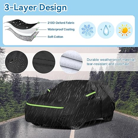 Car cover with 3-layer design features on a scenic road background