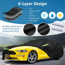 Load image into Gallery viewer, Car cover with 6-layer design features and a yellow car partially covered by it.
