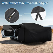 Load image into Gallery viewer, Car cover with open driver side door showing zipper detail, set against a desert landscape.
