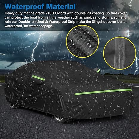 Car cover with waterproof material on a dark background with storm elements