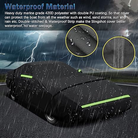 Car cover with waterproof material on a stormy background