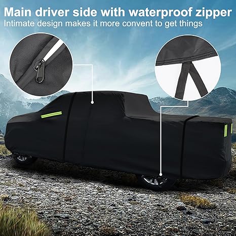Car cover with waterproof zipper on a mountainous background