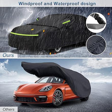 Load image into Gallery viewer, Car cover with windproof and waterproof design on a car in the rain, with comparison to 'Others' brand.
