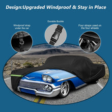 Load image into Gallery viewer, Car cover with windproof design features on a blue background
