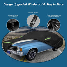 Load image into Gallery viewer, Car cover with windproof design features on a blue background
