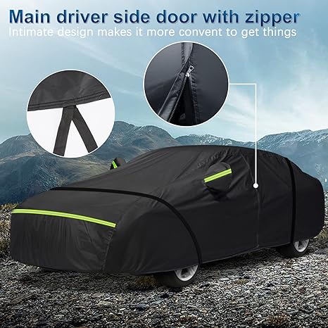 Car cover with zipper on a mountainous background