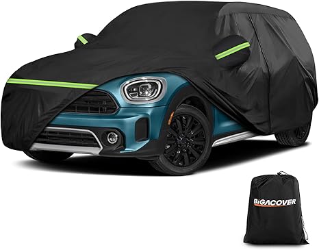 Car covered with a black car cover and Bigacover bag on a white background