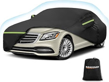 Load image into Gallery viewer, Car covered with a black car cover and Bigacover logo on a white background
