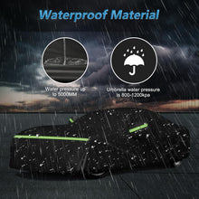 Load image into Gallery viewer, Car covered with a waterproof material, showing water pressure resistance to 5000mm and comparison with umbrella water pressure.
