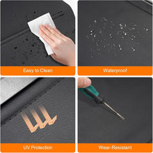 Load image into Gallery viewer, Collage of a black surface with text labels for easy cleaning, waterproofing, UV protection, and wear-resistance.
