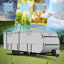 Load image into Gallery viewer, Covered RV with seasonal protection features displayed on a grassy background
