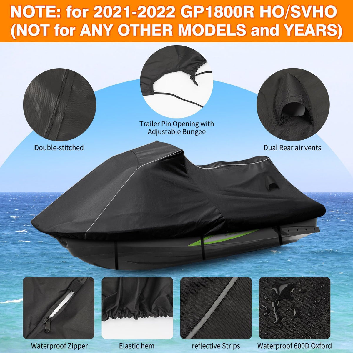  Jet Ski cover for Yamaha GP1800R with 600D Oxford fabric and air vents.