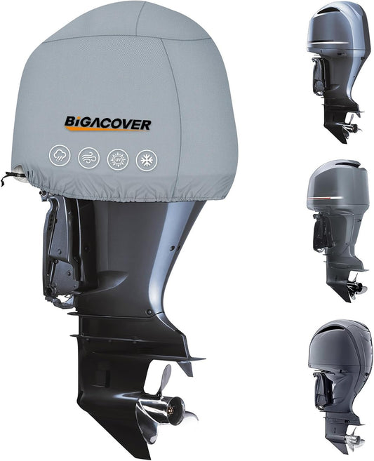 Outboard motor with Bigacover cover on a white background