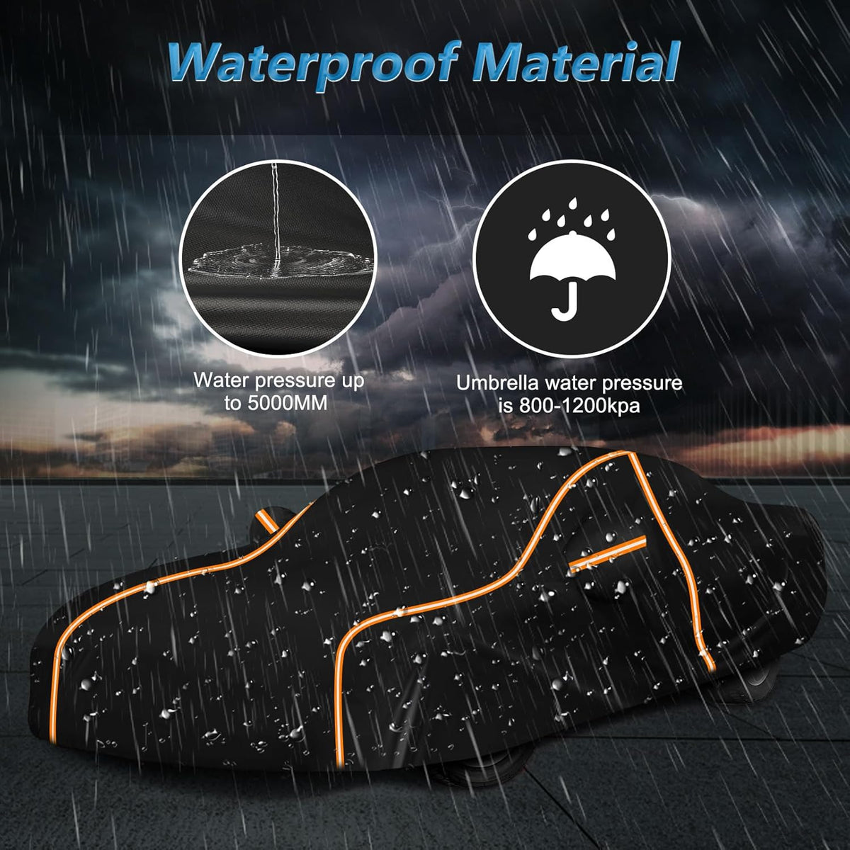 Rain boot with waterproof material feature, showing water pressure comparison with an umbrella.