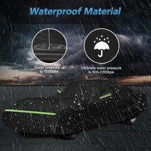 Load image into Gallery viewer, Waterproof black car cover protecting a car in heavy rain, featuring high-pressure 5000MM water resistance.
