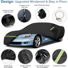 Load image into Gallery viewer, Windproof car cover with security lock, zipper, and wheel straps.
