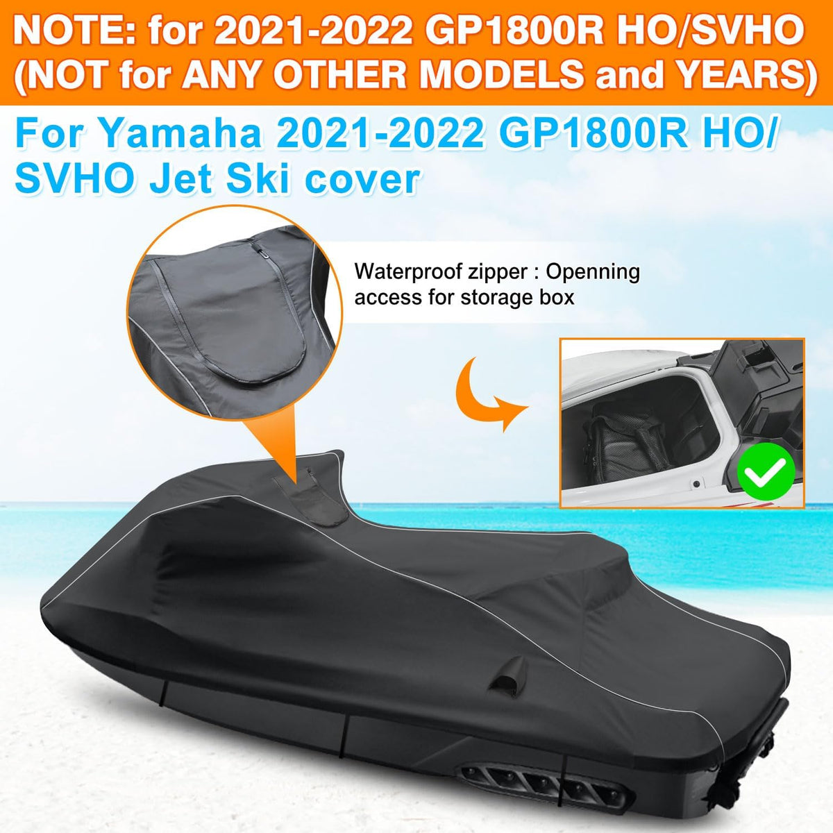 Yamaha GP1800R HO/SVHO Jet Ski cover with waterproof storage zipper.