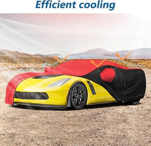 Load image into Gallery viewer, Yellow sports car with a red and black cover in a desert setting, labeled 'Efficient cooling'.

